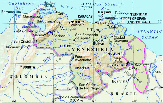 orinoco river on map. Map of Venezuela